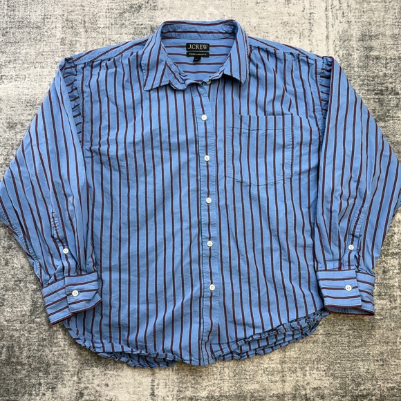 J.CREW Tops - J Crew Top Womens Large Etienne Oversized Fit Shirt Blue Striped Cotton Poplin